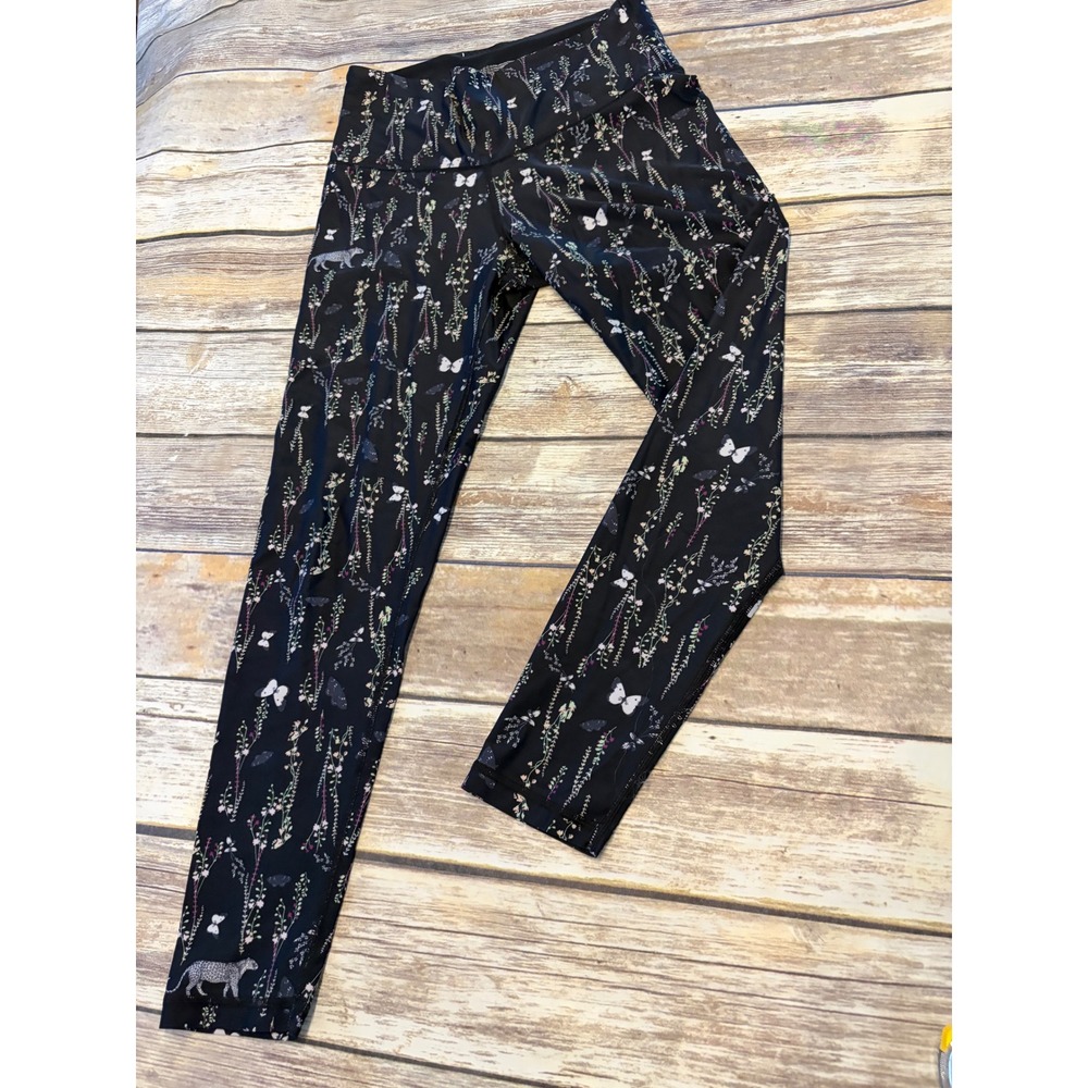 Victoria Sport Leggings Womens Medium Black Floral Butterfly High Rise 7/8th